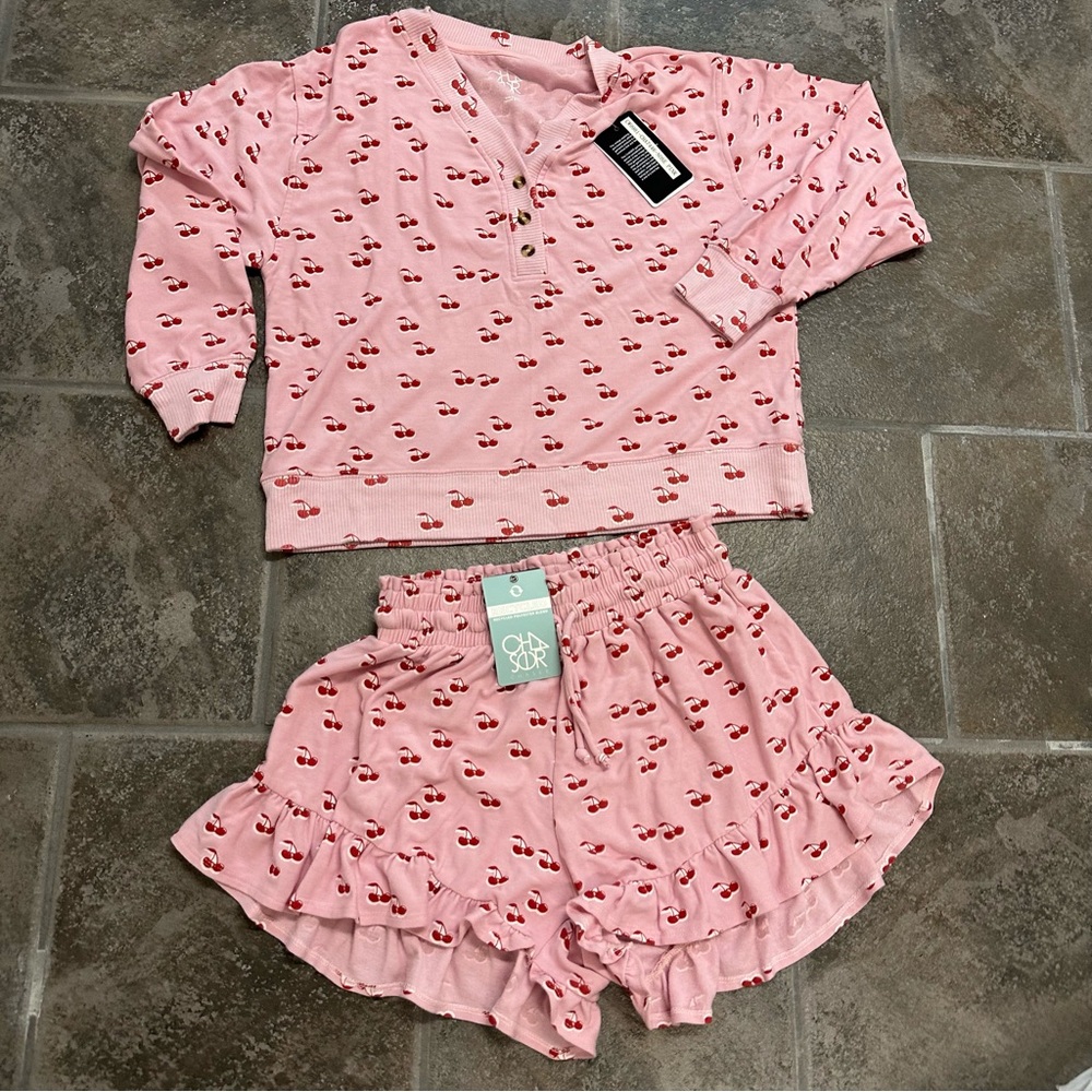 Women's Pink Cherry Print Pajama Set NWT size small